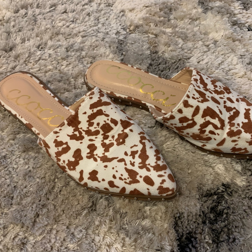 Cow print slide on shoes